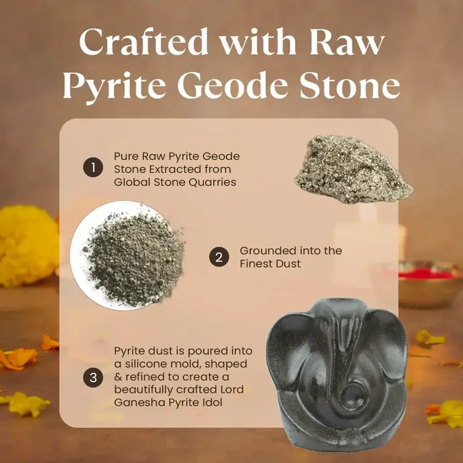 Pyrite Ganesh Ji Idol with FREE Raw Selenite Plate - Image 6